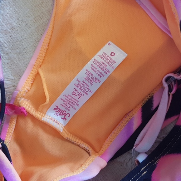 Justice pink and  orange psychedelic swirl twist detail bikini top - Picture 3 of 3